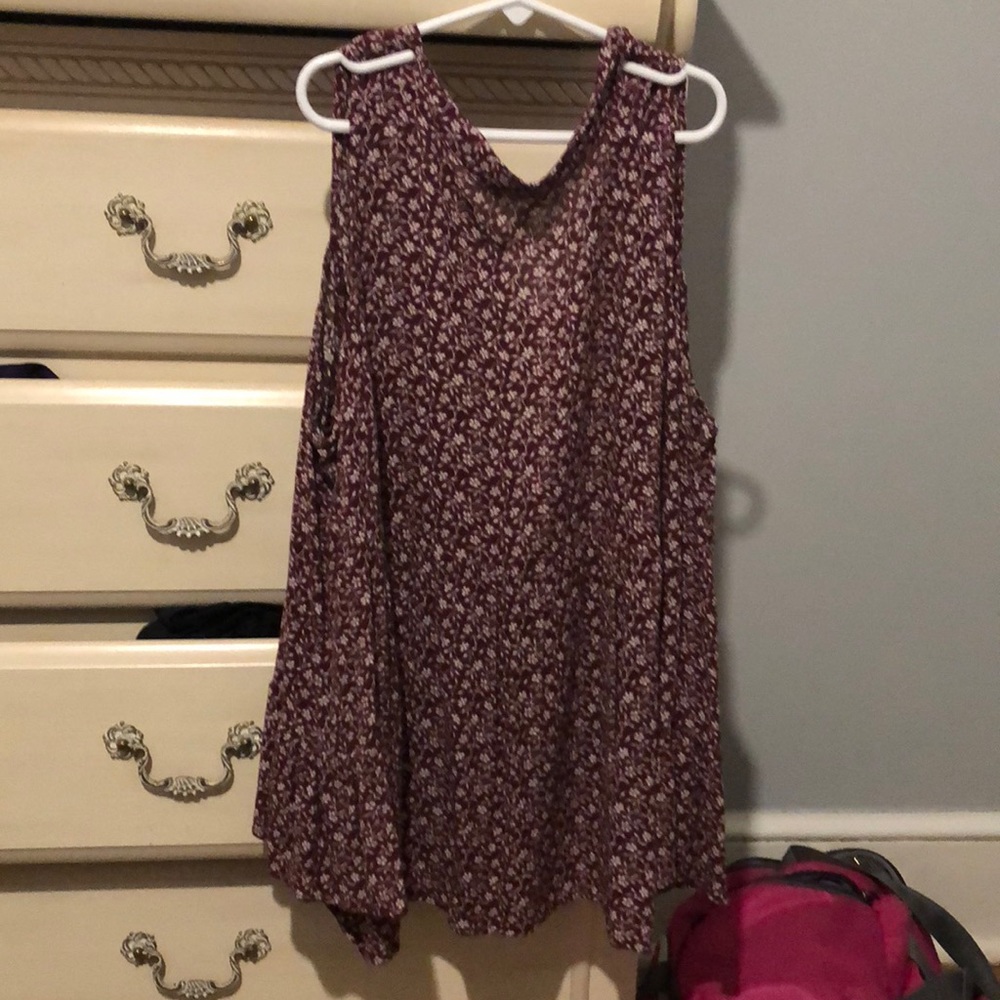 Red floral cold shoulder top